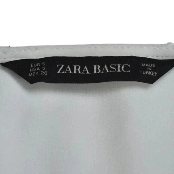 Zara White Blouse Top With Belt  V-Neck Flowy Size Small - Picture 14 of 14